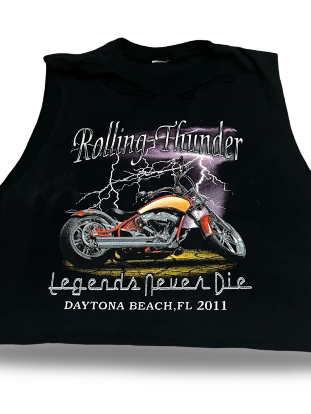 Rolling Thunder 'Legends Never Die' Black Graphic Crop Tank | Daytona Beach 2011